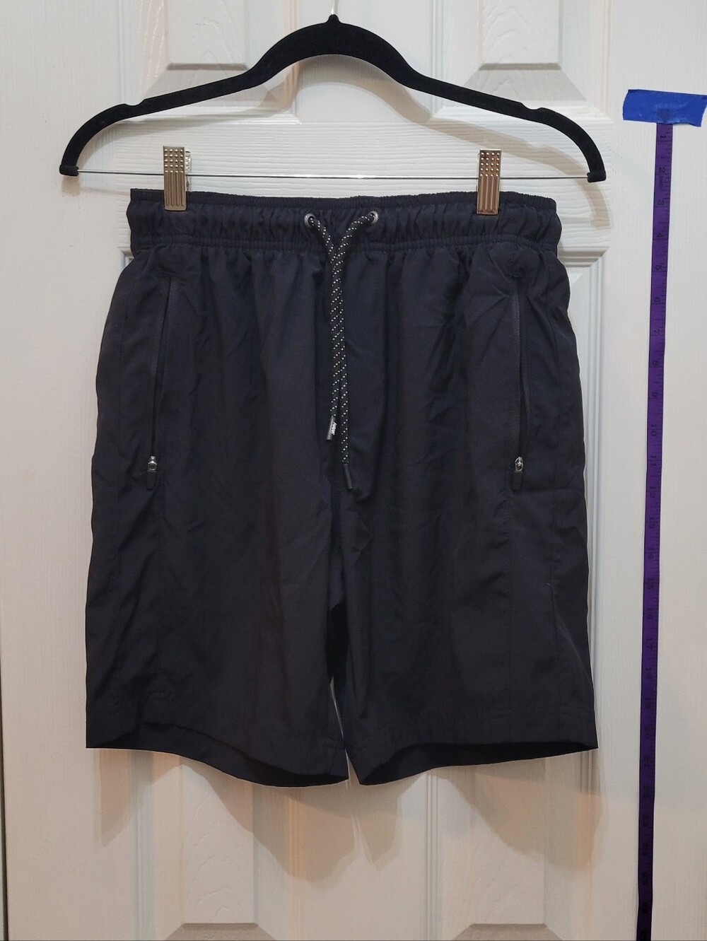 Tony Hawk Men's Black Athletic Drawstring Shorts with Zipper Pockets